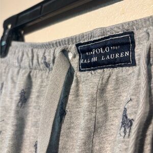 Polo Ralph Lauren Sleep Pants Mens L Gray Blue Pony AOP Jogger Sleepwear Lounge